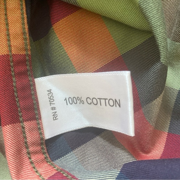 Orvis Signature Twill Plaid Cotton Shirt Shades of Green Blue Red - Picture 5 of 6